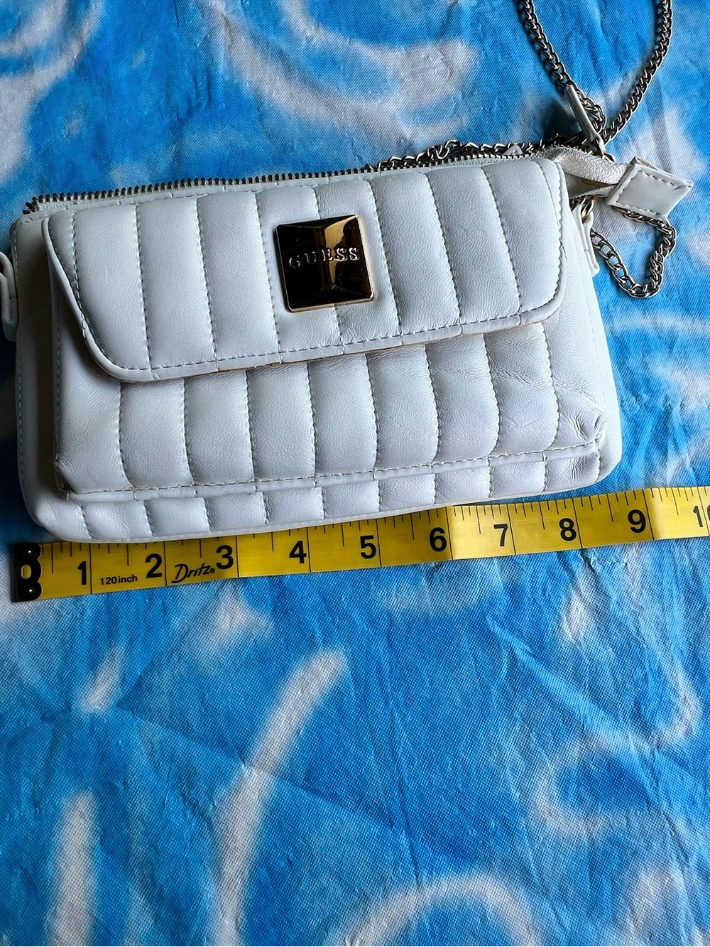 Guess White Quilted Crossbody with Gold Logo Plaque